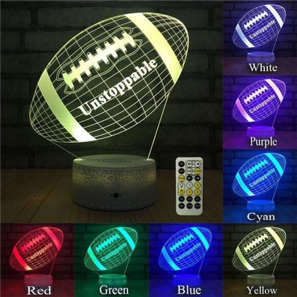 Football lamp, Rugby Ball Bedside Lamp 7 Colors Change+Remote Control with Timer - Picture 3 of 7